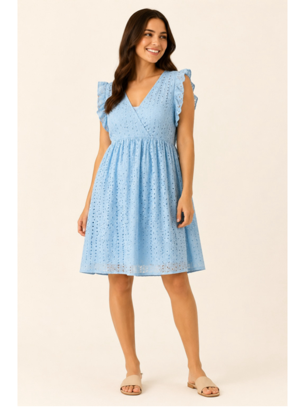 Charlie Charlie Charlotte Blue Eyelet Empire Waist Dress NWT Size Medium